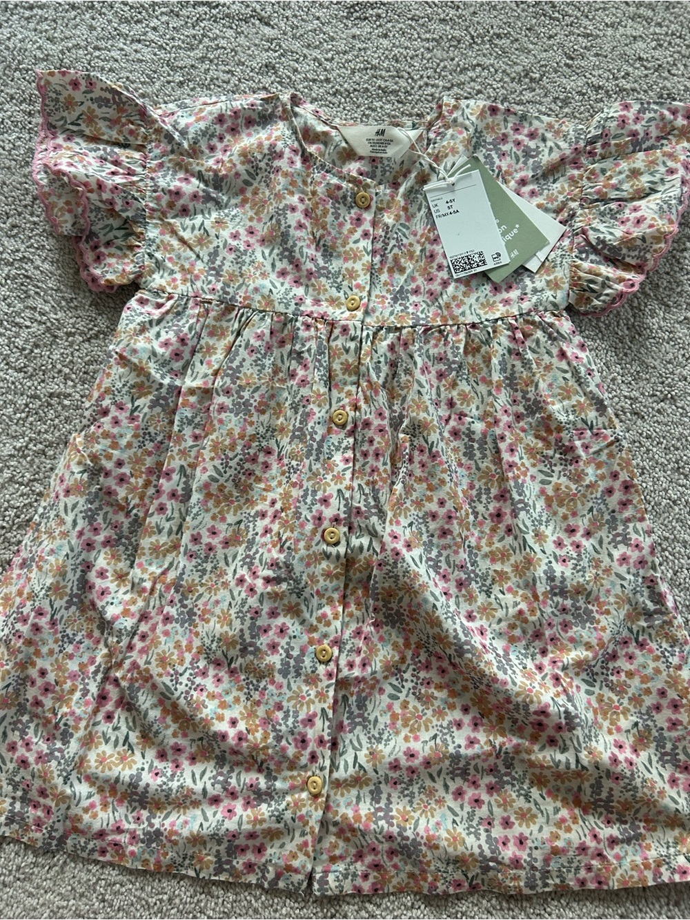 H&M Floral Button-Front Dress in Pink, Mustard & Gray